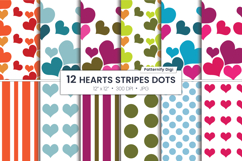Hearts, stipes, polka dots seamless background Product Image 1