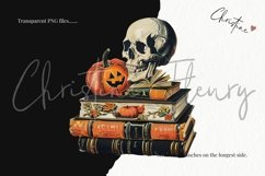 Vintage Skull Book Stack Clipart | Halloween PNG Product Image 3