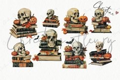 Vintage Skull Book Stack Clipart | Halloween PNG Product Image 4