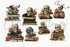 Vintage Skull Book Stack Clipart | Halloween PNG Product Image 5