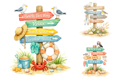 Watercolor Summer Beach Signpost Clipart Product Image 2