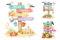 Watercolor Summer Beach Signpost Clipart Product Image 1