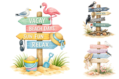 Watercolor Summer Beach Signpost Clipart Product Image 3