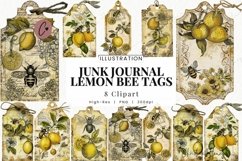 Junk Journal Lemon Bee Tags | Vintage PNG Product Image 1