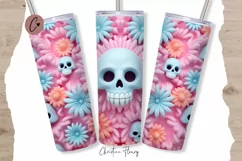 Kawaii 3D Skull Pink Flower Tumbler Wrap PNG Product Image 1