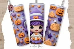 Kawaii 3D Purple Witch Tumbler Wrap PNG Product Image 1