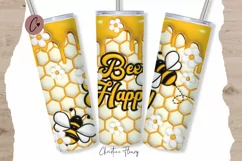 3D Inflated Bee Happy Tumbler Wrap PNG Product Image 1