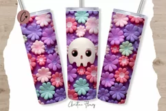 Kawaii 3D Skull Flowers Tumbler Wrap PNG Product Image 1