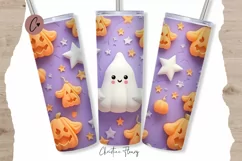 Kawaii 3D Ghost Pumpkin Tumbler Wrap PNG Product Image 1