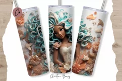 3D African American Mermaid Tumbler Wrap PNG Product Image 1