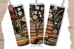 3D Embroidered Books and Wildflowers Tumbler Wrap PNG Product Image 1