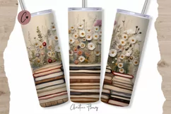 3D Embroidered Books and Wildflowers Tumbler Wrap PNG Product Image 1