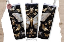 3D Embroidered Gold Moths Tumbler Wrap PNG Product Image 1