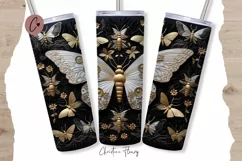 3D Embroidered Gold Moths Tumbler Wrap PNG Product Image 1