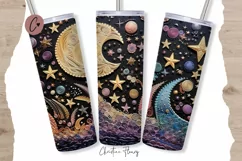 3D Embroidered Moon and Stars Tumbler Wrap PNG Product Image 1