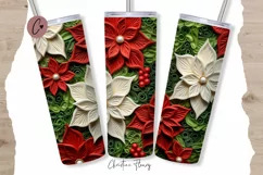 3D Embroidered Christmas Flowers Tumbler Wrap PNG Product Image 1
