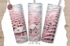 3D Embroidered Pink Winter Tumbler Wrap PNG Product Image 1