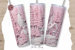 3D Embroidered Pink Winter Tumbler Wrap PNG Product Image 1