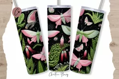 3D Embroidered Pink and Green Butterfly Tumbler Wrap PNG Product Image 1