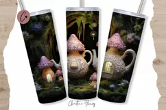 3D Embroidered Fairy Teapot Tumbler Wrap PNG Product Image 1