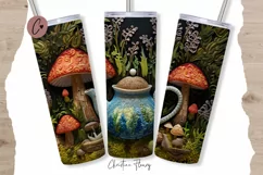 3D Embroidered Mushroom Teapot Tumbler Wrap PNG Product Image 1