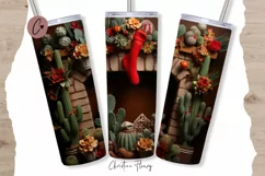 3D Western Christmas Fireplace Tumbler Wrap PNG Product Image 1