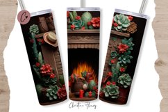 3D Western Christmas Cowboy Fireplace Tumbler Wrap PNG Product Image 1