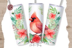 Cute Watercolor Christmas Cardinal Tumbler Wrap PNG Product Image 1