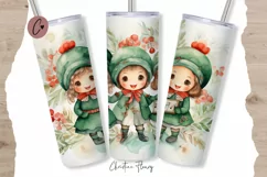Cute Watercolor Christmas Carolers Tumbler Wrap PNG Product Image 1