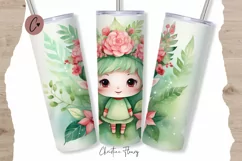 Cute Watercolor Christmas Elf Tumbler Wrap PNG Product Image 1