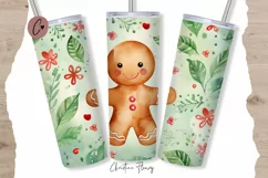 Cute Watercolor Christmas Gingerbread Man Tumbler Wrap PNG Product Image 1