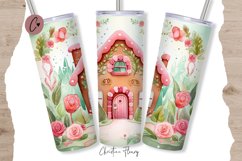 Cute Watercolor Christmas Gingerbread House Tumbler Wrap PNG Product Image 1