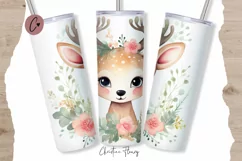 Cute Watercolor Christmas Reindeer Tumbler Wrap PNG Product Image 1