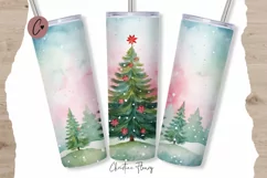 Cute Watercolor Christmas Tree Tumbler Wrap PNG Product Image 1