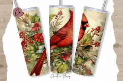 Vintage Watercolor Christmas Cardinal Tumbler Wrap PNG Product Image 1
