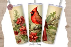 Vintage Watercolor Christmas Cardinal Tumbler Wrap PNG Product Image 1