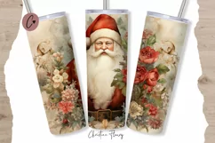 Vintage Watercolor Christmas Santa Clause Tumbler Wrap PNG Product Image 1