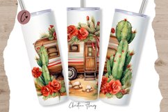 Watercolor Western Camper Van Tumbler Wrap PNG Product Image 1