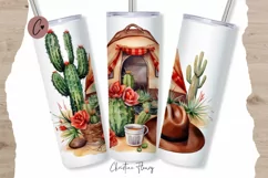 Watercolor Western Camping Tumbler Wrap PNG Product Image 1