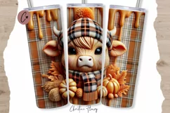 3D Fall Highland Cow Tumbler Wrap PNG | Fall PNG Product Image 1