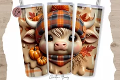 3D Fall Highland Cow Tumbler Wrap PNG | Fall PNG Product Image 1