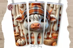 3D Fall Highland Cow Tumbler Wrap PNG | Fall PNG Product Image 1