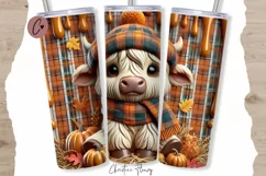 3D Fall Highland Cow Tumbler Wrap PNG | Fall PNG Product Image 1