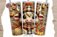 3D Fall Highland Cow Tumbler Wrap PNG | Fall PNG Product Image 1