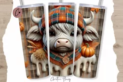 3D Fall Highland Cow Tumbler Wrap PNG | Fall PNG Product Image 1