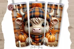 3D Fall Highland Cow Tumbler Wrap PNG | Fall PNG Product Image 1