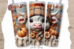 3D Fall Highland Cow Tumbler Wrap PNG | Fall PNG Product Image 1