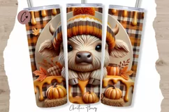 3D Fall Highland Cow Tumbler Wrap PNG | Fall PNG Product Image 1