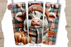 3D Fall Highland Cow Tumbler Wrap PNG | Fall PNG Product Image 1