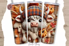 3D Fall Highland Cow Tumbler Wrap PNG | Fall PNG Product Image 1
